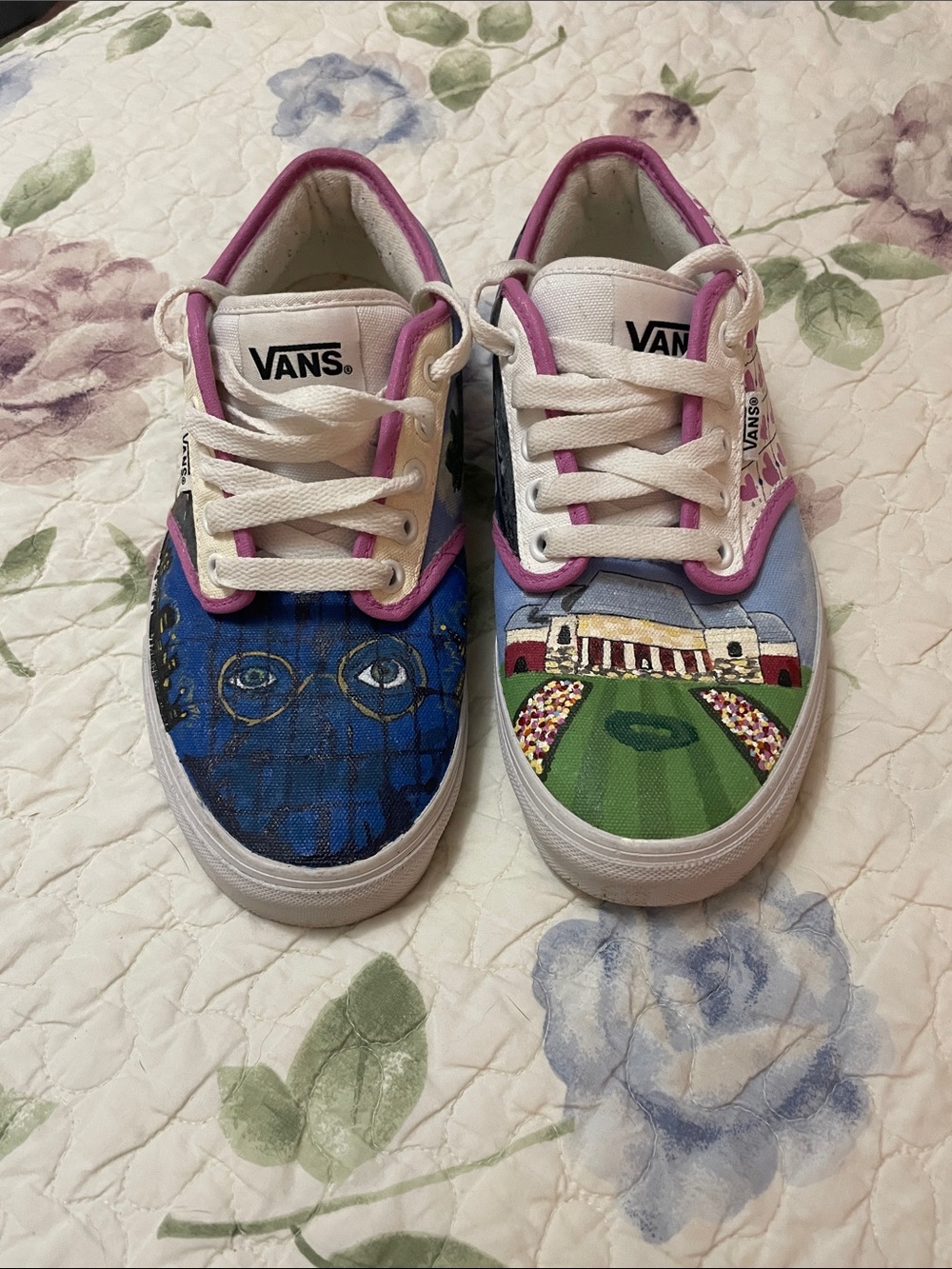 Vans Painted Sneakers in Blue, Green, White and Pink Accents
